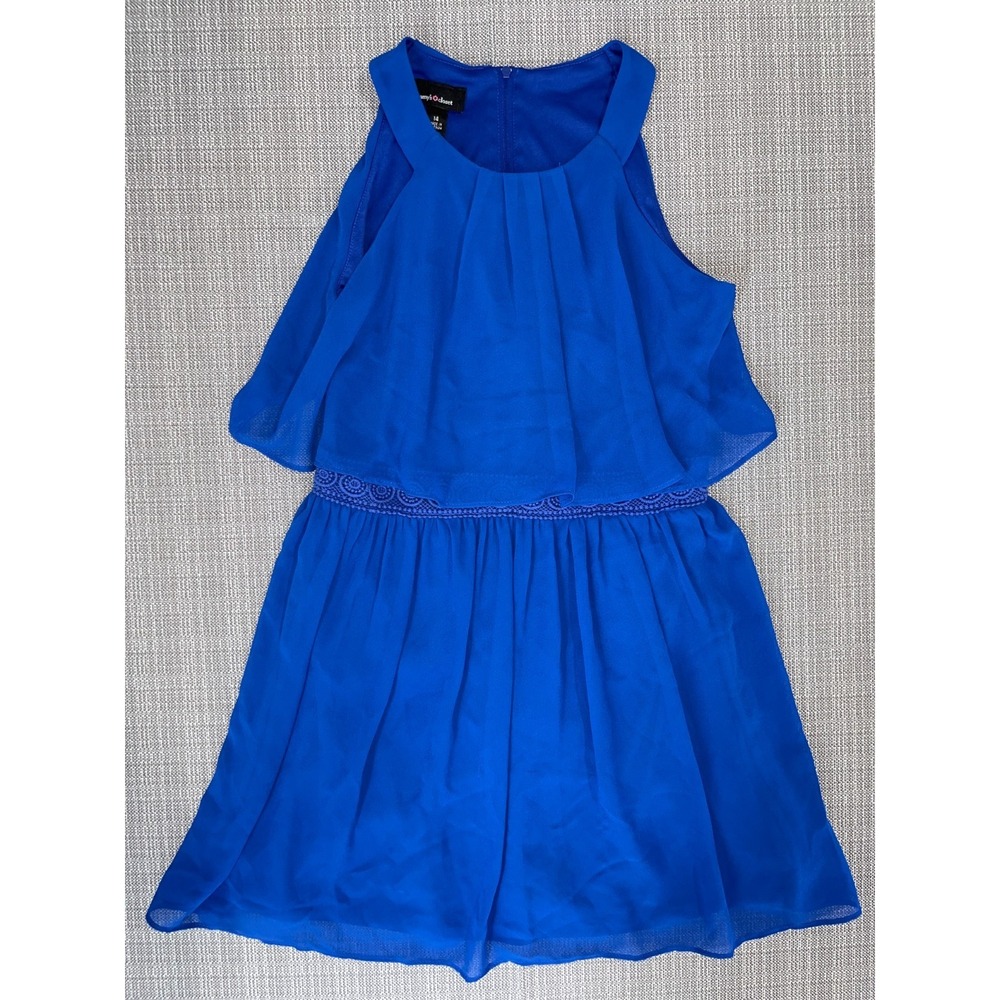 Amy's Closet A Line Dress Womens 14 Royal‎ Blue Round Neck Pleated Back Zip